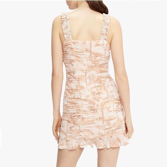 NWT Ted Baker Palm Tree Print Ruched Mini Dress pink/beige size 16 - Picture 6 of 15